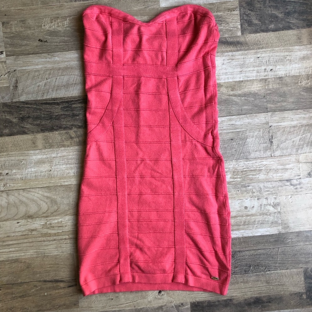 GUESS Coral Pink Womens Tube Dress Strapless Size M Stripes Y2K Wedding Party